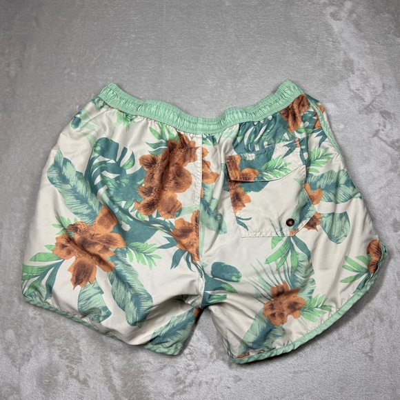 Maamgic Men’s Tropical Floral Cream Green Orange Swim Boardshorts Size Large - Picture 12 of 16